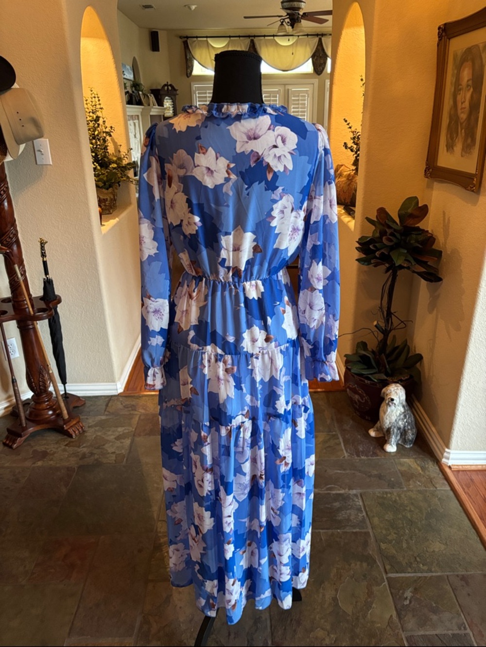 Source Unknown Blue and White Floral Tiered Maxi Dress - Picture 4 of 5